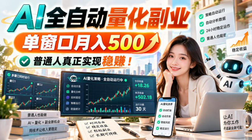 AI全自动量化副业，单窗口月入500，普通人真正实现稳賺！【揭秘】-副业网