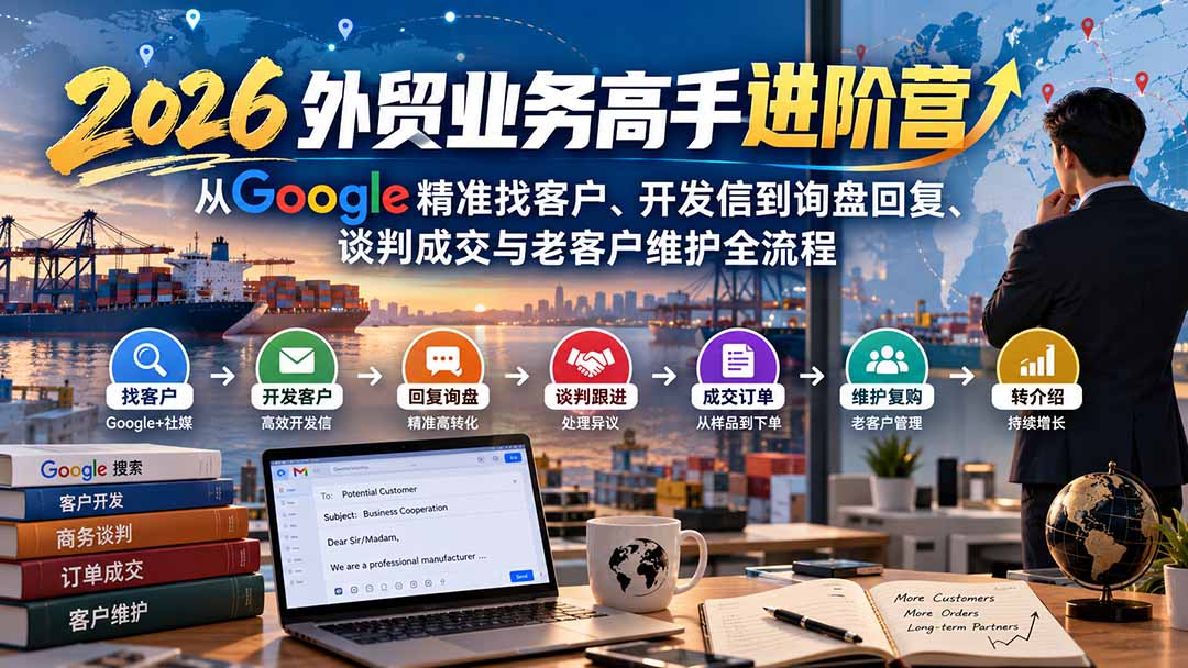 2026外贸业务高手进阶营：从Google精准找客户、开发信到询盘回复、谈判成交与老客户维护全流程-副业网