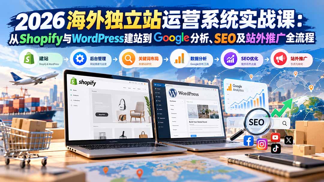 2026海外独立站运营系统实战课：从Shopify与WordPress建站到Google分析、SEO及站外推广全流程-副业网