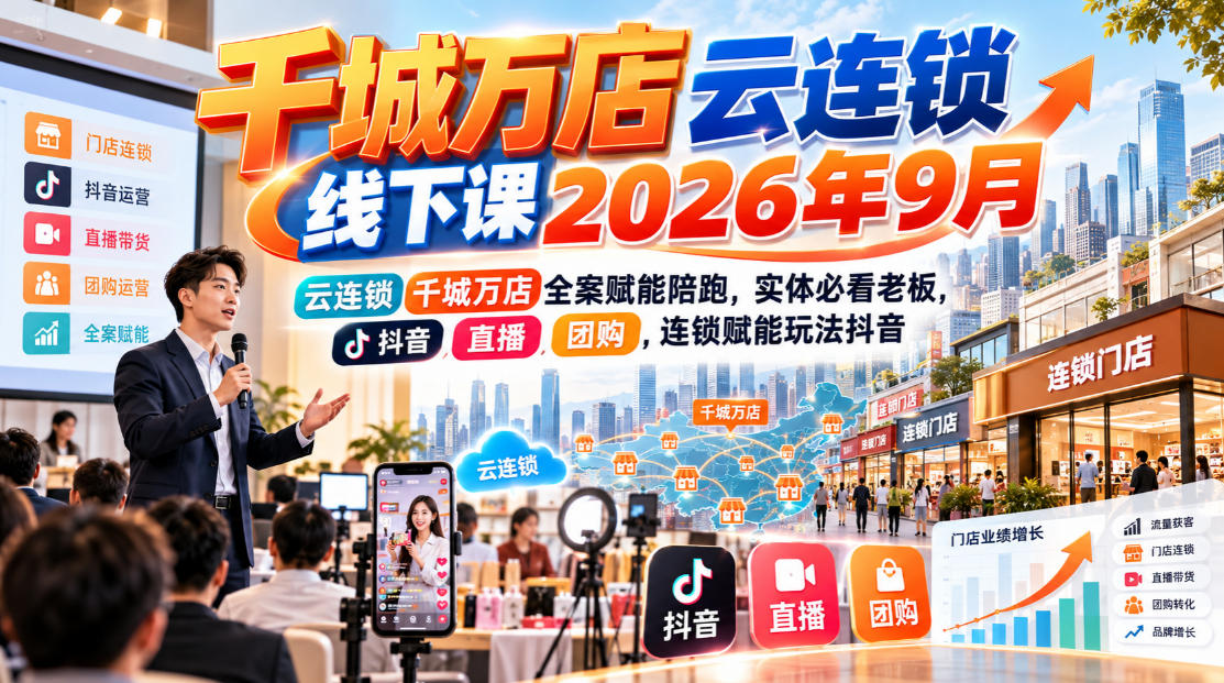 千城万店云连锁线下课2026年9月,云连锁千城万店全案赋能陪跑,实体必看老板,抖音,直播,团购,连锁赋能玩法抖音-副业网