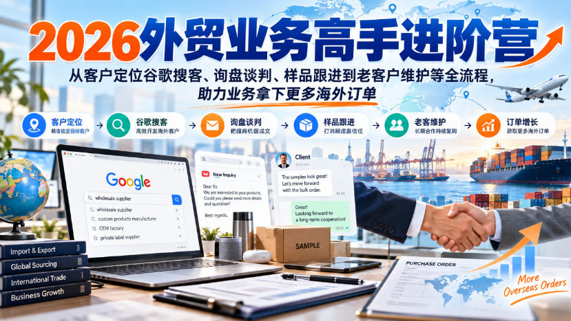 2026外贸业务高手进阶营，从客户定位谷歌搜客、询盘谈判、样品跟进到老客户维护等全流程，助力业务拿下更多海外订单-副业网