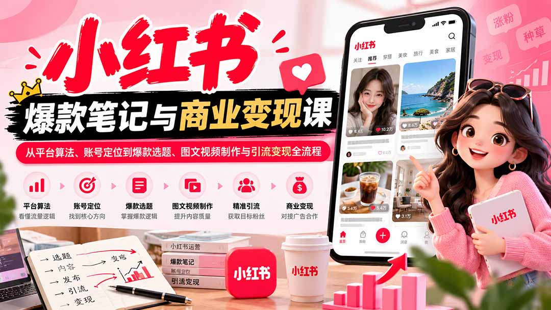 图片[2]-2026小红书爆款笔记与商业变现课：从平台算法、账号定位到爆款选题、图文视频制作与引流变现全流程-副业网