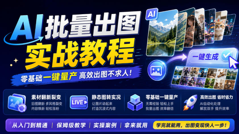 AI批量出图实战教程，素材翻新裂变，静态图转实况，零基础一键量产-副业网