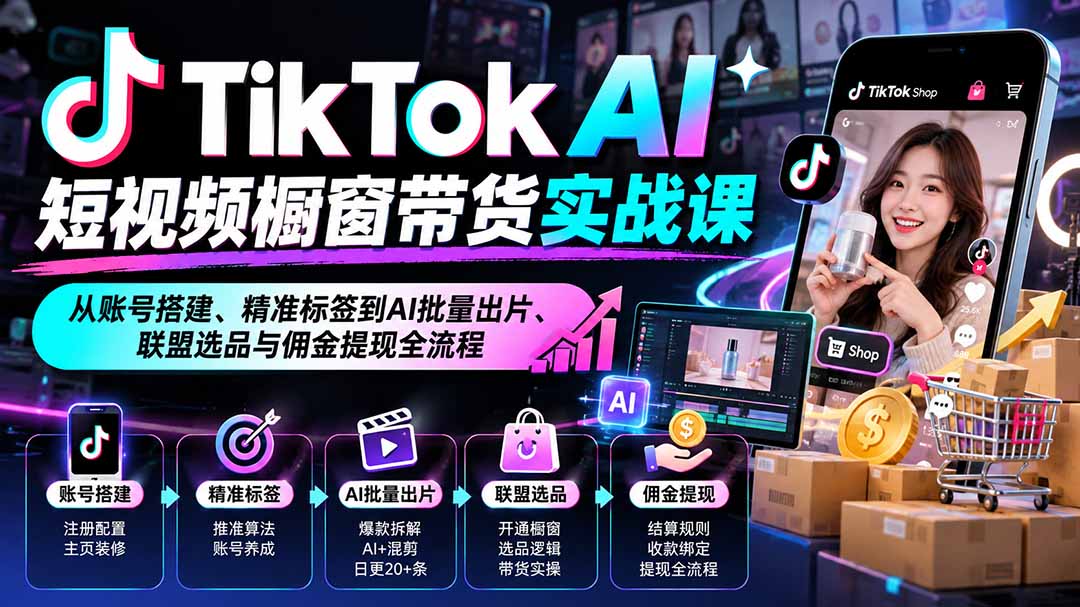 图片[2]-TikTok AI短视频橱窗带货实战课：从账号搭建、精准标签到AI批量出片、联盟选品与佣金提现全流程-副业网