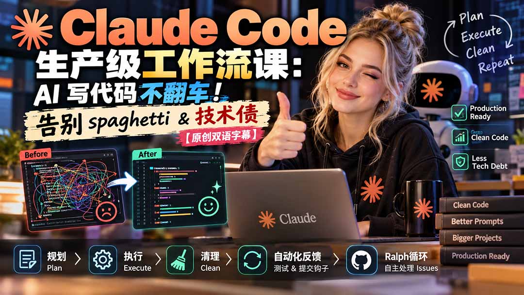 Claude Code 生产级工作流课：AI 写代码不翻车！告别 spaghetti & 技术债【原创双语字幕】-副业网
