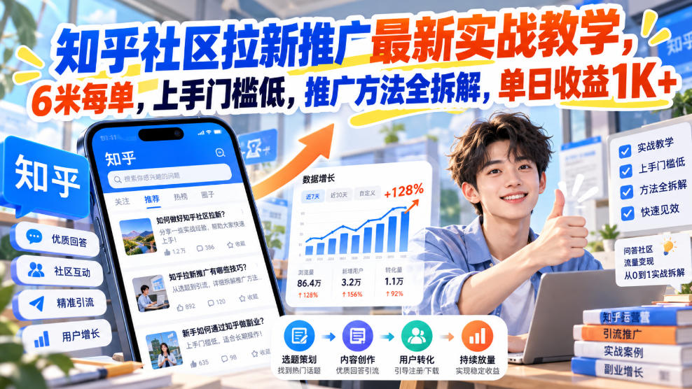 知乎社区拉新推广最新实战教学，6米每单，上手门槛低，推广方法全拆解，单日收益1K+！(更新0930)-副业网