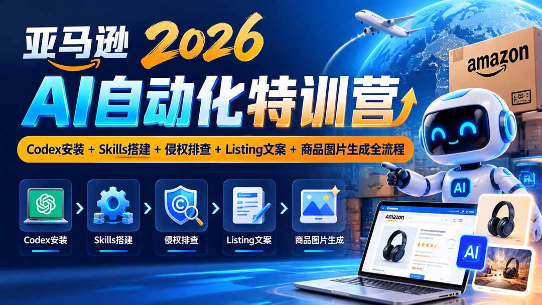 亚马逊2026AI自动化-10月特训营：Codex安装+Skills搭建+侵权排查+Listing文案+商品图片生成全流程-副业网