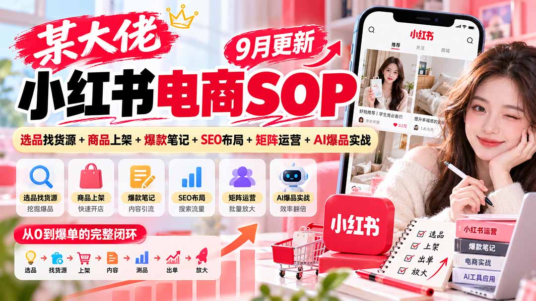 某大佬小红书电商SOP｜9月更新：选品找货源+商品上架+爆款笔记+SEO布局+矩阵运营+AI爆品实战-副业网