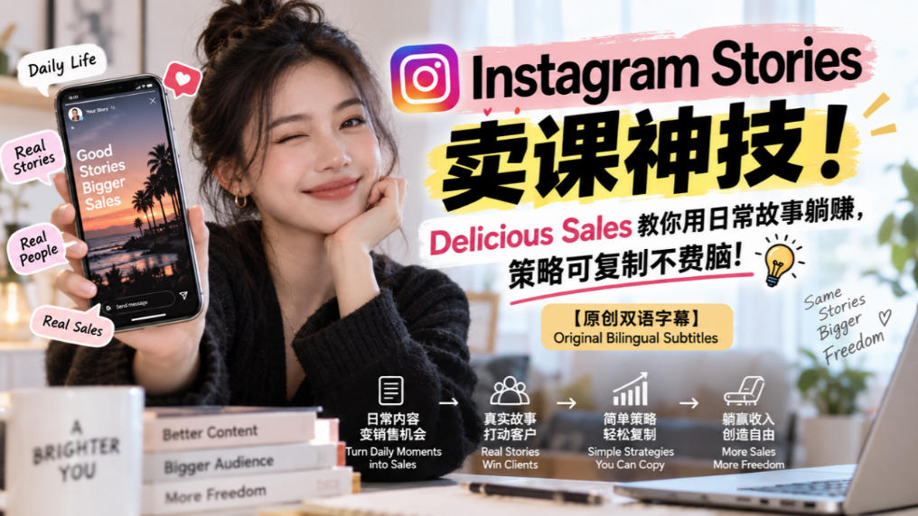 Instagram Stories卖课神技！Delicious Sales教你用日常故事躺賺，策略可复制不费脑！【原创双语字幕】-副业网