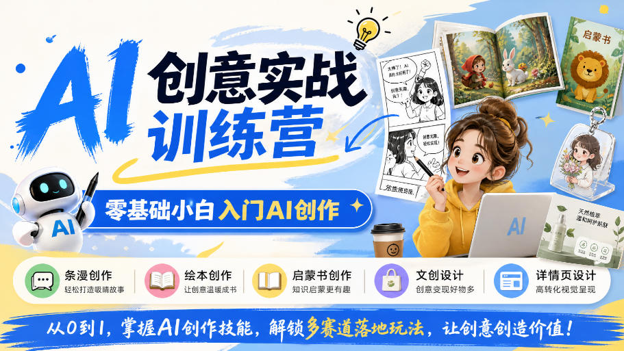 AI创意实战训练营，零基础小白入门AI创作，解锁条漫、绘本、启蒙书、文创、详情页多赛道落地玩法-副业网