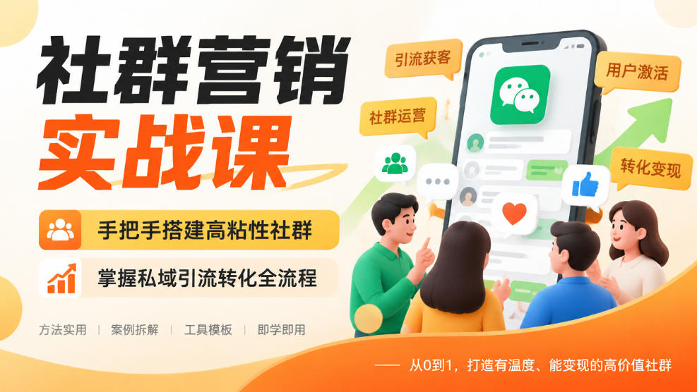 社群营销实战课，手把手搭建高粘性社群，掌握私域引流转化全流程-副业网