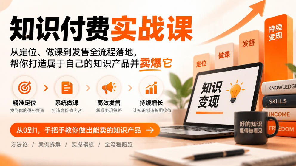 知识付费实战课：从定位、做课到发售全流程落地，帮你打造属于自己的知识产品并卖爆它-副业网