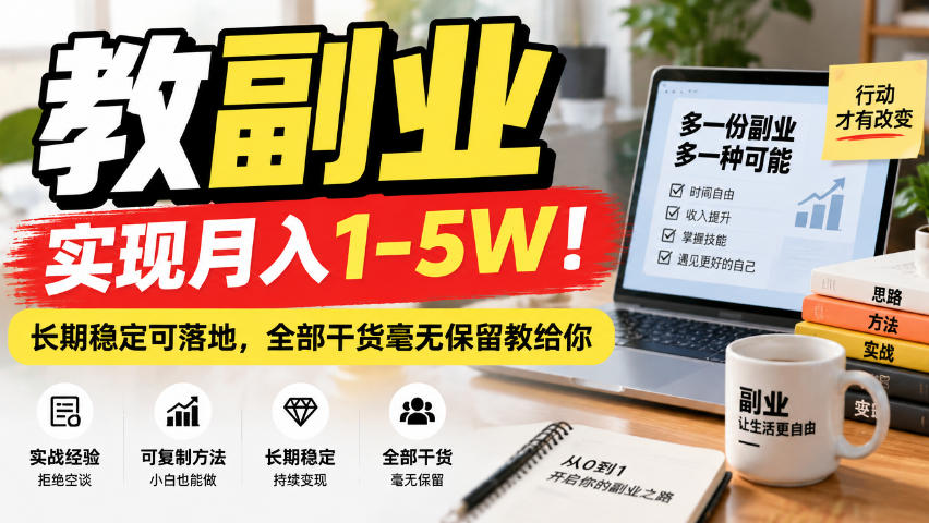 “教副业”实现月入1-5W！长期稳定可落地，全部干货毫无保留教给你【揭秘】-副业网