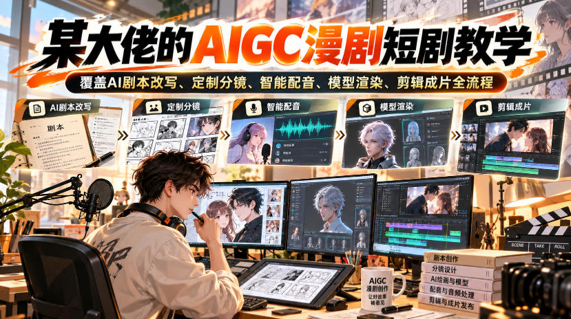 某大佬的AIGC漫剧短剧教学，覆盖AI剧本改写、定制分镜、智能配音、模型渲染、剪辑成片全流程-副业网