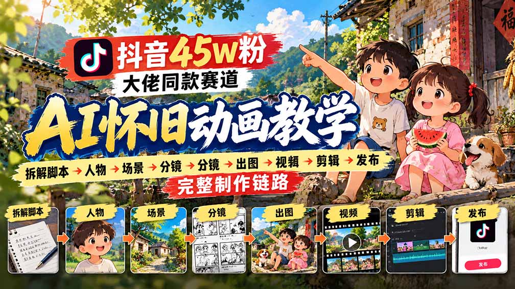 图片[2]-抖音45W粉大佬同款赛道AI怀旧动画教学：拆解脚本→人物→场景→分镜→出图→视频→剪辑→发布完整制作链路-副业网