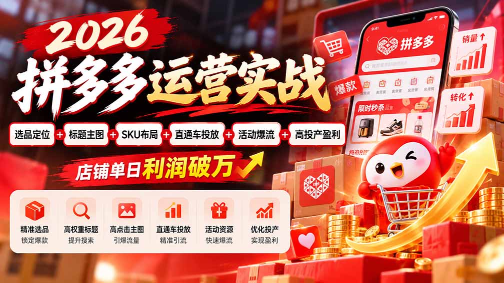 图片[2]-2026拼多多运营实战-更新1002：选品定位+标题主图+SKU布局+直通车投放+活动爆流+高投产盈利 店铺单日利润破万-副业网
