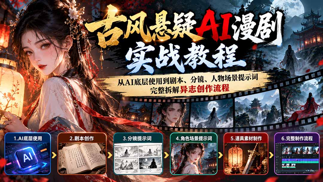 古风悬疑AI漫剧实战教程：从AI底层使用到剧本、分镜、人物场景提示词，完整拆解异志创作流程-副业网