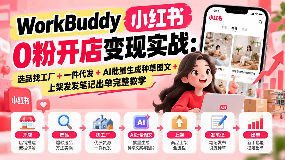 图片[2]-WorkBuddy小红书0粉开店变现实战：选品找工厂+一件代发+AI批量生成种草图文+上架发发笔记出单完整教学-副业网