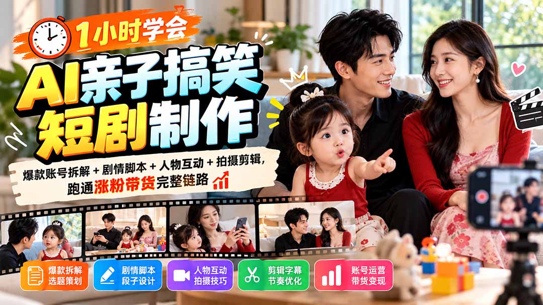 图片[2]-1小时学会AI亲子搞笑短剧制作：爆款账号拆解+剧情脚本+人物互动+拍摄剪辑，跑通涨粉带货完整链路-副业网