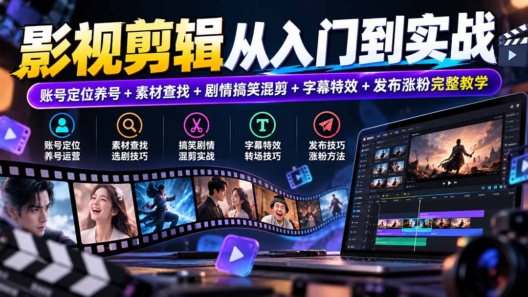 图片[2]-影视剪辑从入门到实战：账号定位养号+素材查找+剧情搞笑混剪+字幕特效+发布涨粉完整教学-副业网