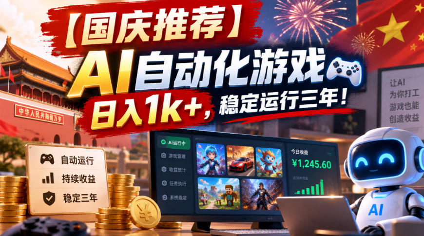 【国庆推荐】AI自动化游戏，日入1k+，操作简单，稳定运行三年！【揭秘】-副业网