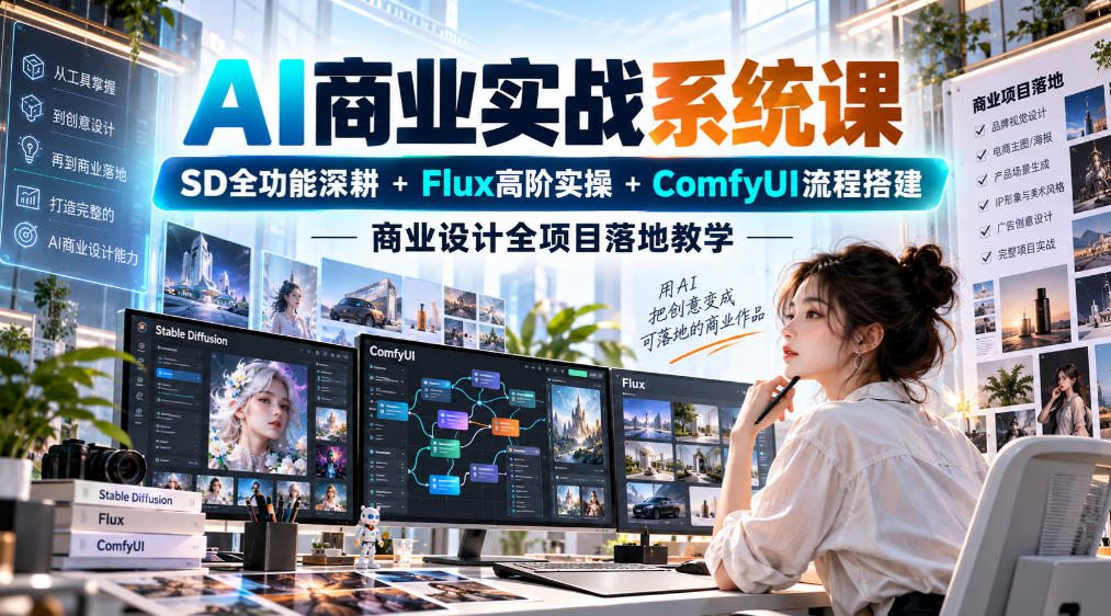 AI商业实战系统课｜SD全功能深耕+Flux高阶实操+Comfyui流程搭建，商业设计全项目落地教学-副业网