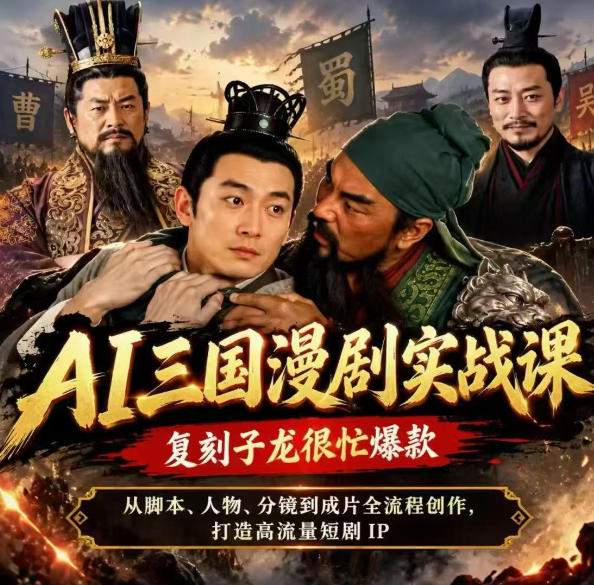 抖音14W粉博主同款AI三国漫剧实战课，复刻子龙很忙爆款，从脚本、人物、分镜到成片全流程创作，打造高流量短剧IP-副业网