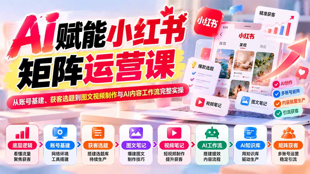 图片[2]-AI赋能小红书矩阵运营课：从账号基建、获客选题到图文视频制作与AI内容工作流完整实操-副业网