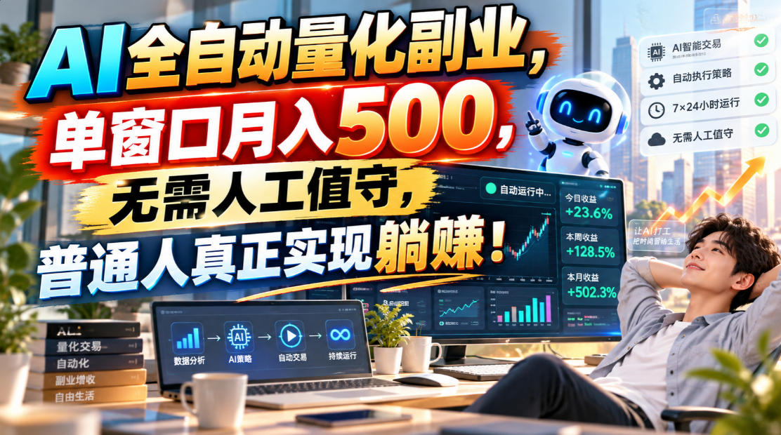 AI全自动量化副业，单窗口月入500，无需人工值守，普通人真正实现躺賺！-副业网