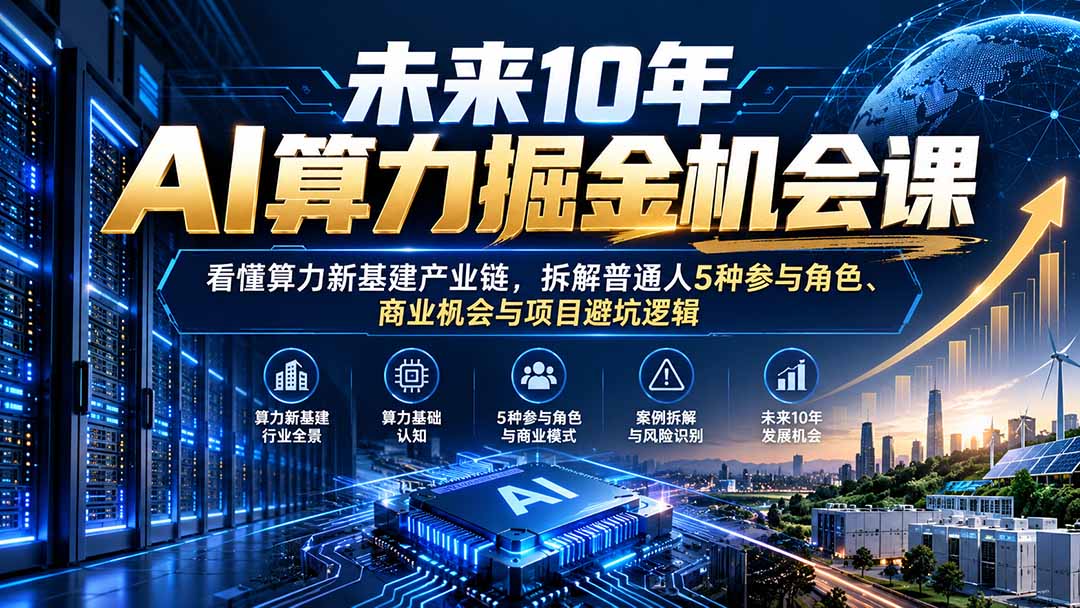 未来10年AI算力掘金机会课：看懂算力新基建产业链，拆解普通人5种参与角色、商业机会与项目避坑逻辑-副业网
