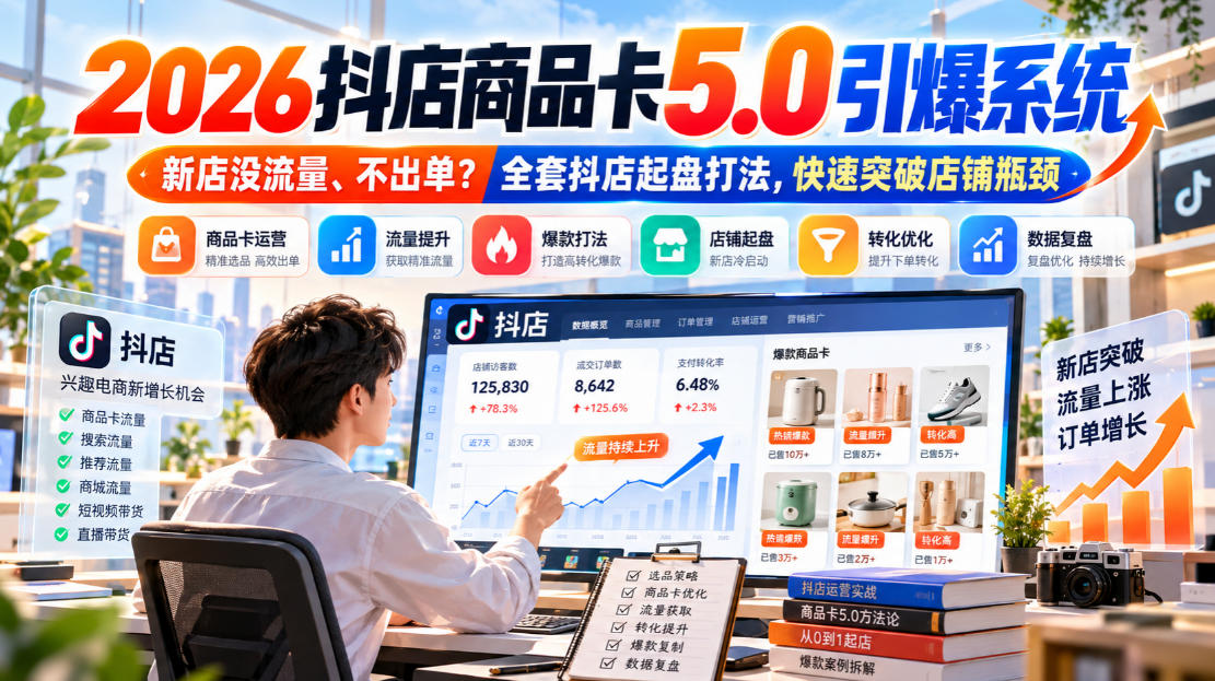 2026抖店商品卡5.0引爆店铺流量，新店没流量、不出单？全套抖店起盘打法，快速突破店铺瓶颈-副业网