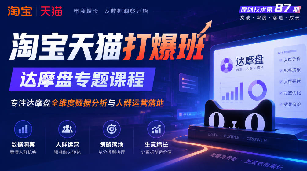 《淘宝天猫打爆班》原创技术第87期，达摩盘专题课程，专注达摩盘全维度数据分析与人群运营落地-副业网