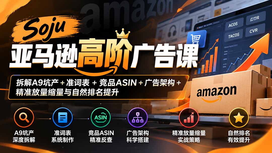 图片[2]-Soju亚马逊高阶广告课：拆解A9坑产+准词表+竞品ASIN+广告架构+精准放量缩量与自然排名提升-副业网