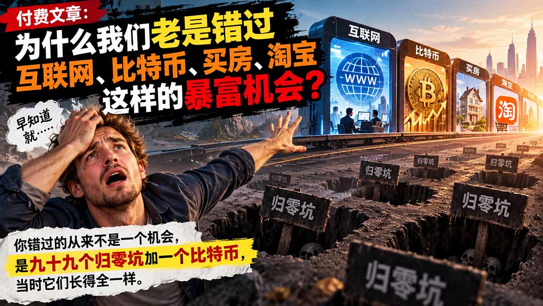 付费文章：为什么我们老是错过互联网、比特币、买 房、淘宝这样的暴富机会？-副业网