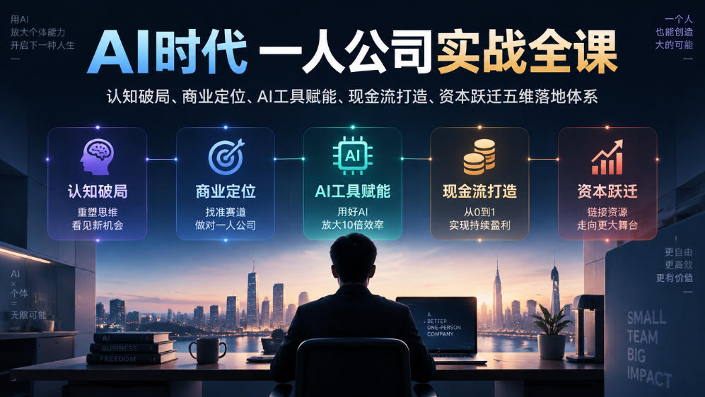 AI时代一人公司实战全课｜认知破局、商业定位、AI工具赋能、现金流打造、资本跃迁五维落地体系-副业网