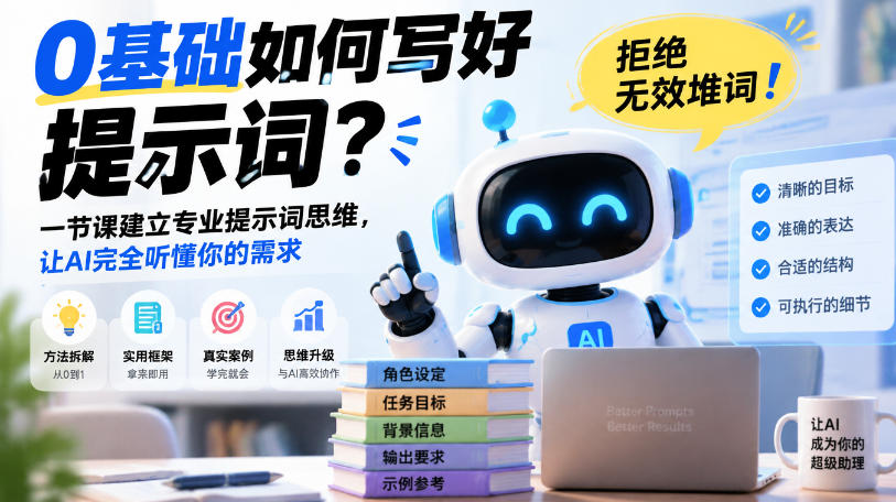 0基础如何写好提示词，拒绝无效堆词！一节课建立专业提示词思维，让AI完全听懂你的需求-副业网