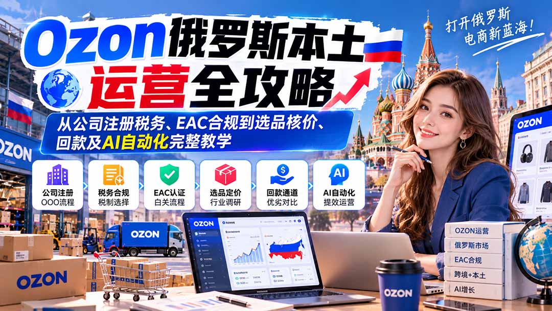 Ozon俄罗斯本土运营全攻略：从公司注册税务、EAC合规到选品核价、回款及AI自动化完整教学-副业网