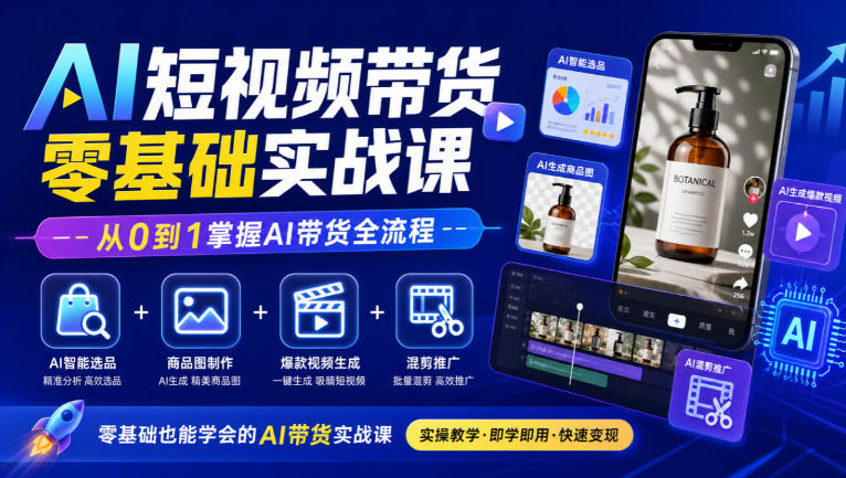 AI短视频带货零基础实战课｜AI智能选品+商品图制作+爆款视频生成+混剪推广，从0到1掌握AI带货全流程-副业网
