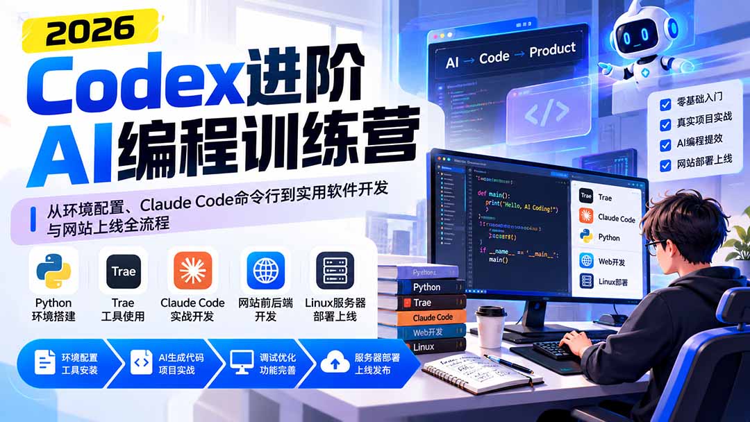 图片[2]-Codex进阶AI编程训练营：从环境配置、Claude Code命令行到实用软件开发与网站上线全流程-副业网
