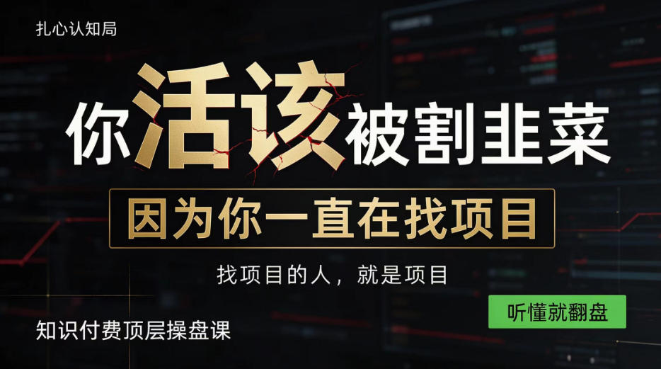 做项目不如卖项目，做知识付费自己当老板，知识付费顶层操盘课，听懂就翻盘【揭秘】-副业网
