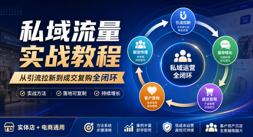 私域流量实战教程，从引流拉新到成交复购全闭环，实体店电商通用-副业网