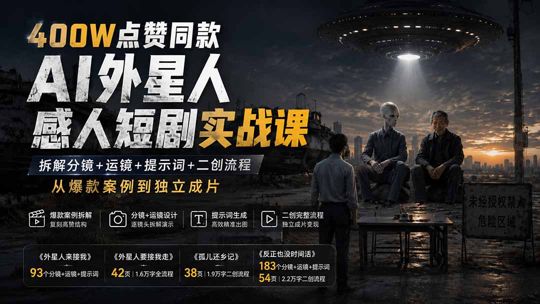 图片[2]-400W点赞同款AI外星人感人短剧实战课-更新1009：拆解分镜+运镜+提示词+二创流程，从爆款案例到独立成片-副业网