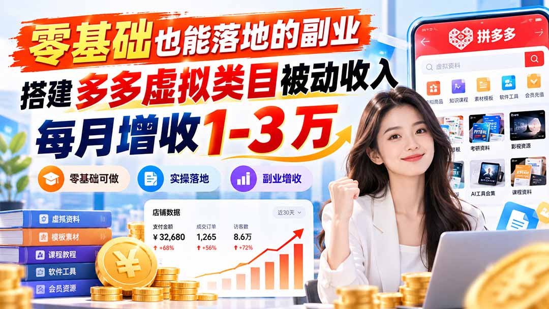 零基础也能落地的副业，搭建多多虚拟类目被动收入，每月增收 1-3 万-副业网