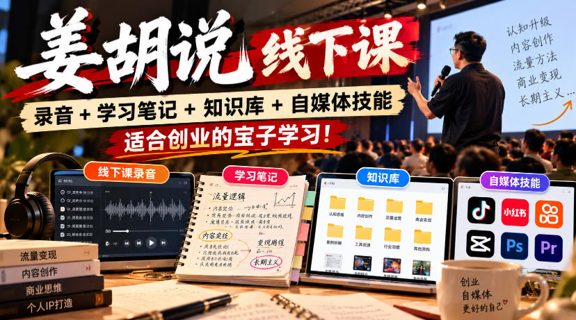 姜胡说线下课录音＋学习笔记＋知识库＋自媒体技能，​适合创业的宝子学习！-副业网