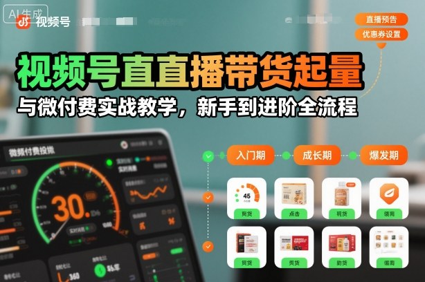 视频号直播带货起量与微付费实战教学，新手到进阶全流程(更新26年10月)-副业网