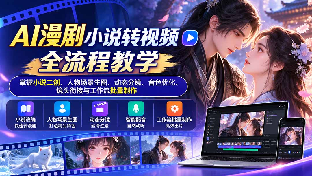 图片[2]-AI漫剧小说转视频全流程教学：掌握小说二创、人物场景生图、动态分镜、音色优化、镜头衔接与工作流批量制作-副业网