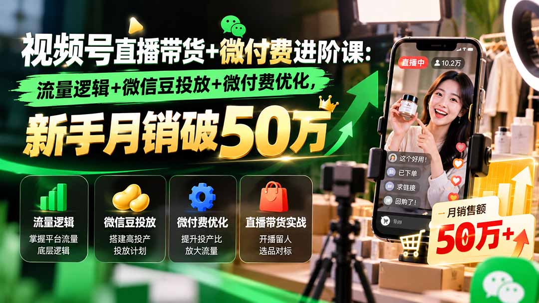 图片[2]-视频号直播带货+微付费进阶课-更新1010：流量逻辑+微信豆投放+微付费优化，新手月销破50万-副业网