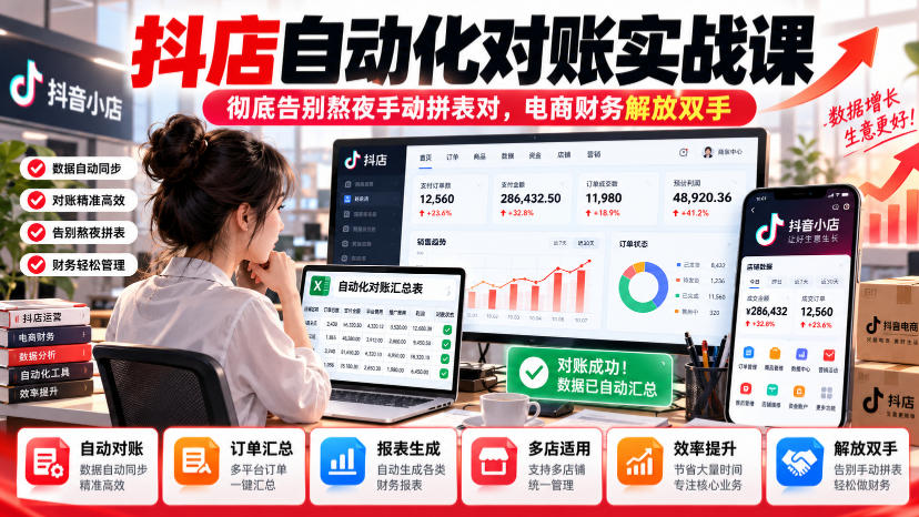 抖店自动化对账实战课，彻底告别熬夜手动拼表对，账电商财务解放双手-副业网