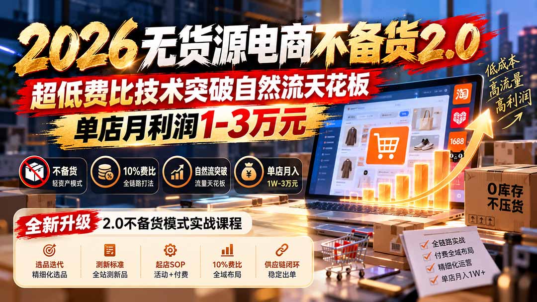图片[2]-2026无货源电商不备货2.0【更新1010】：超低费比技术突破自然流天花板，单店月利润1-3万元-副业网