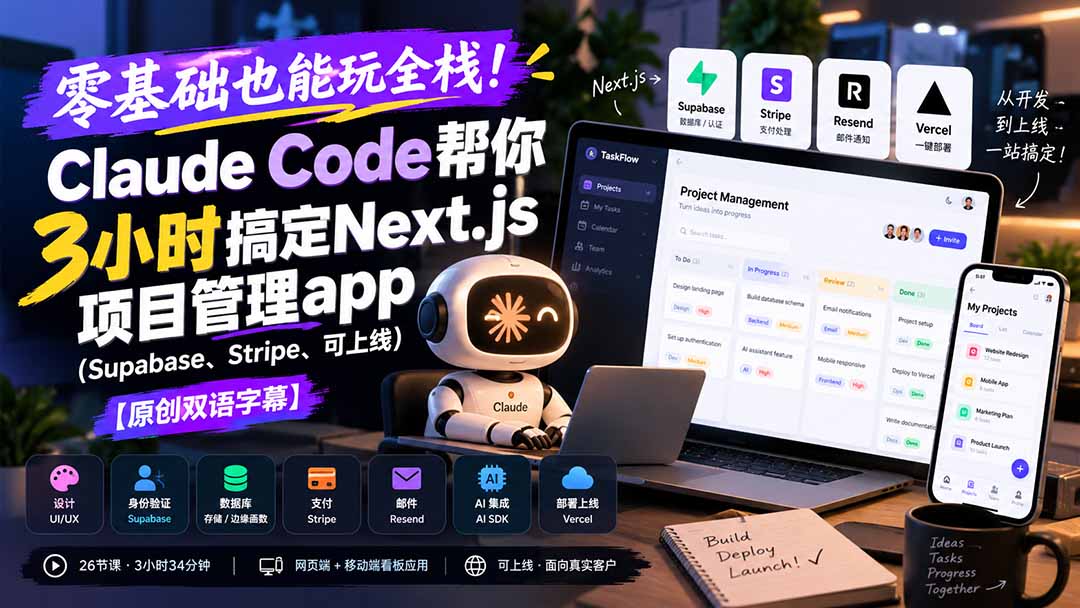 图片[2]-零基础也能玩全栈！Claude Code帮你3小时搞定Next.js项目管理app(Supabase、Stripe、可上线-副业网